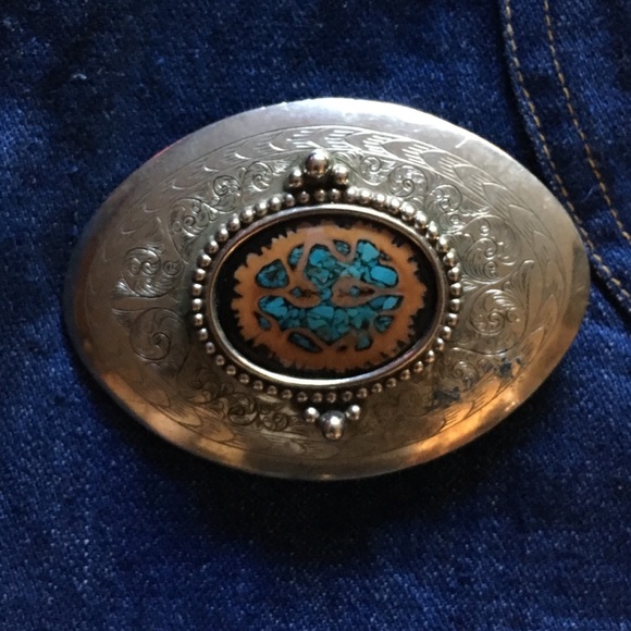 Vintage Accessories - Vintage Turquoise Belt Buckle